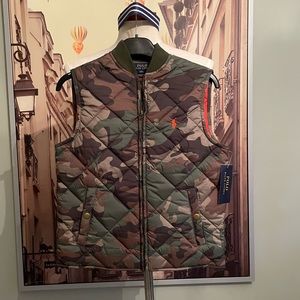 Polo Ralph Lauren boys S (8) BNWT with signature orange horse camo vest.
